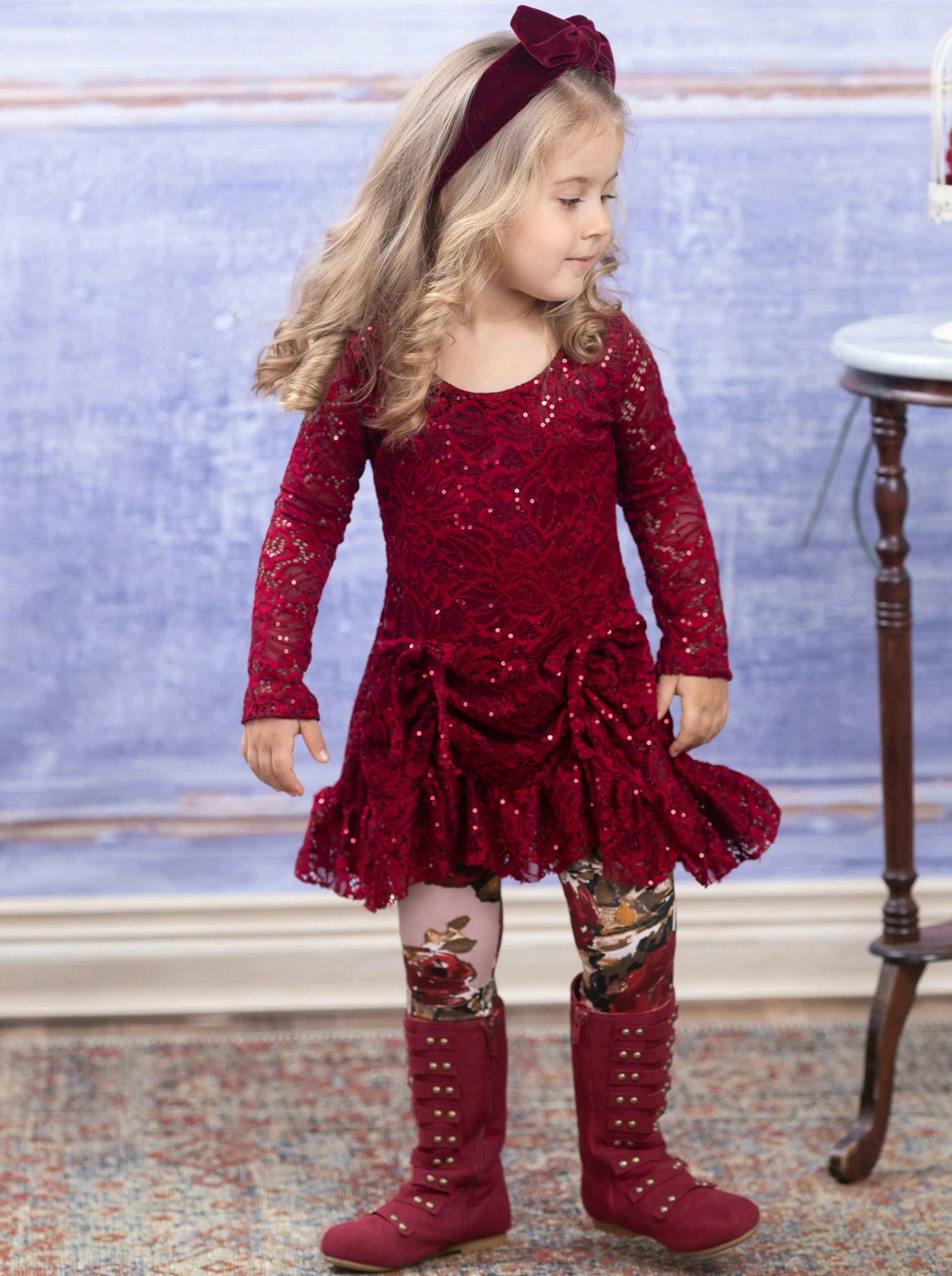 Sparkle Lace Drawstring Tunic and Legging Set