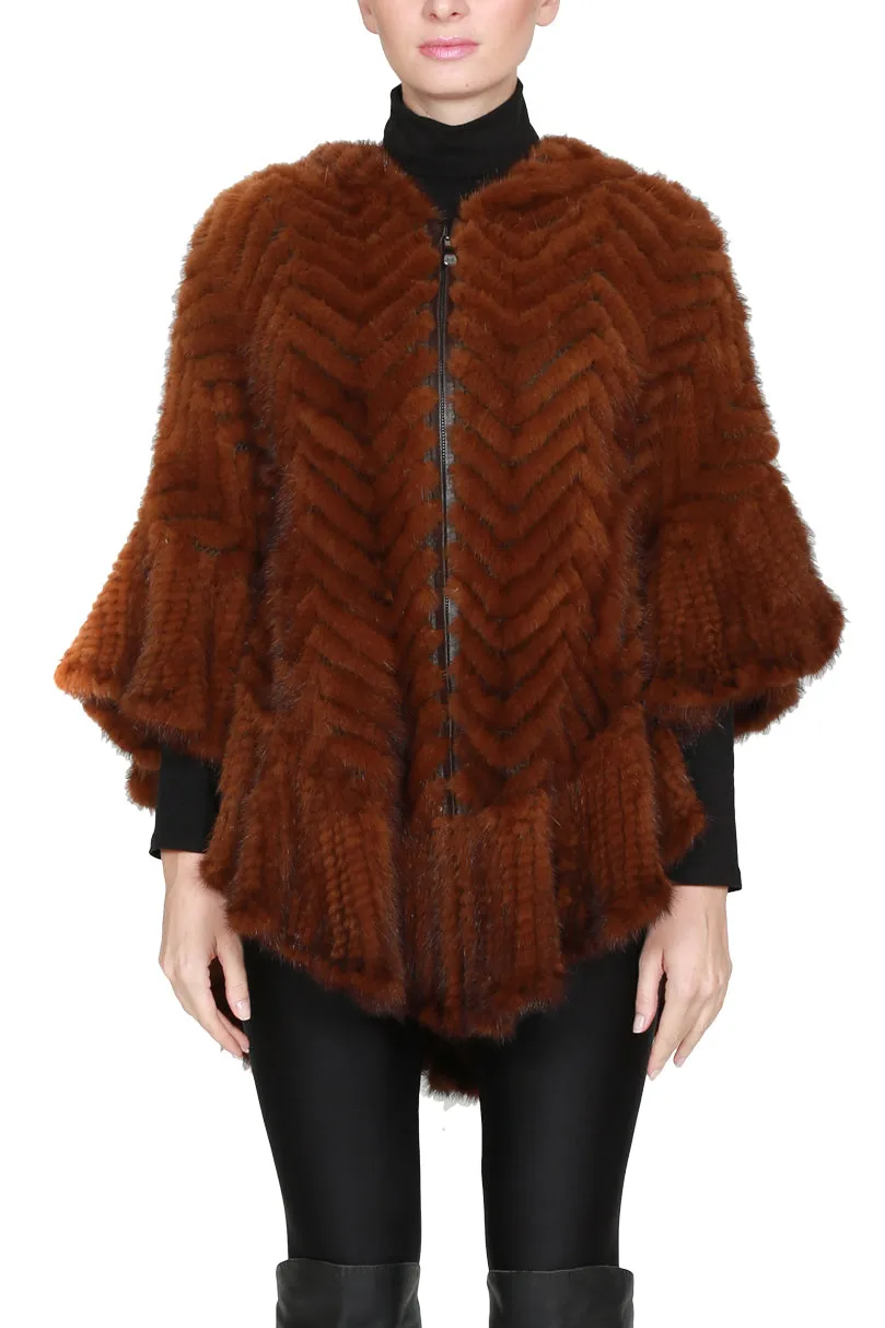 ST. CLOUD - Knitted Mink Herringbone Hooded Poncho