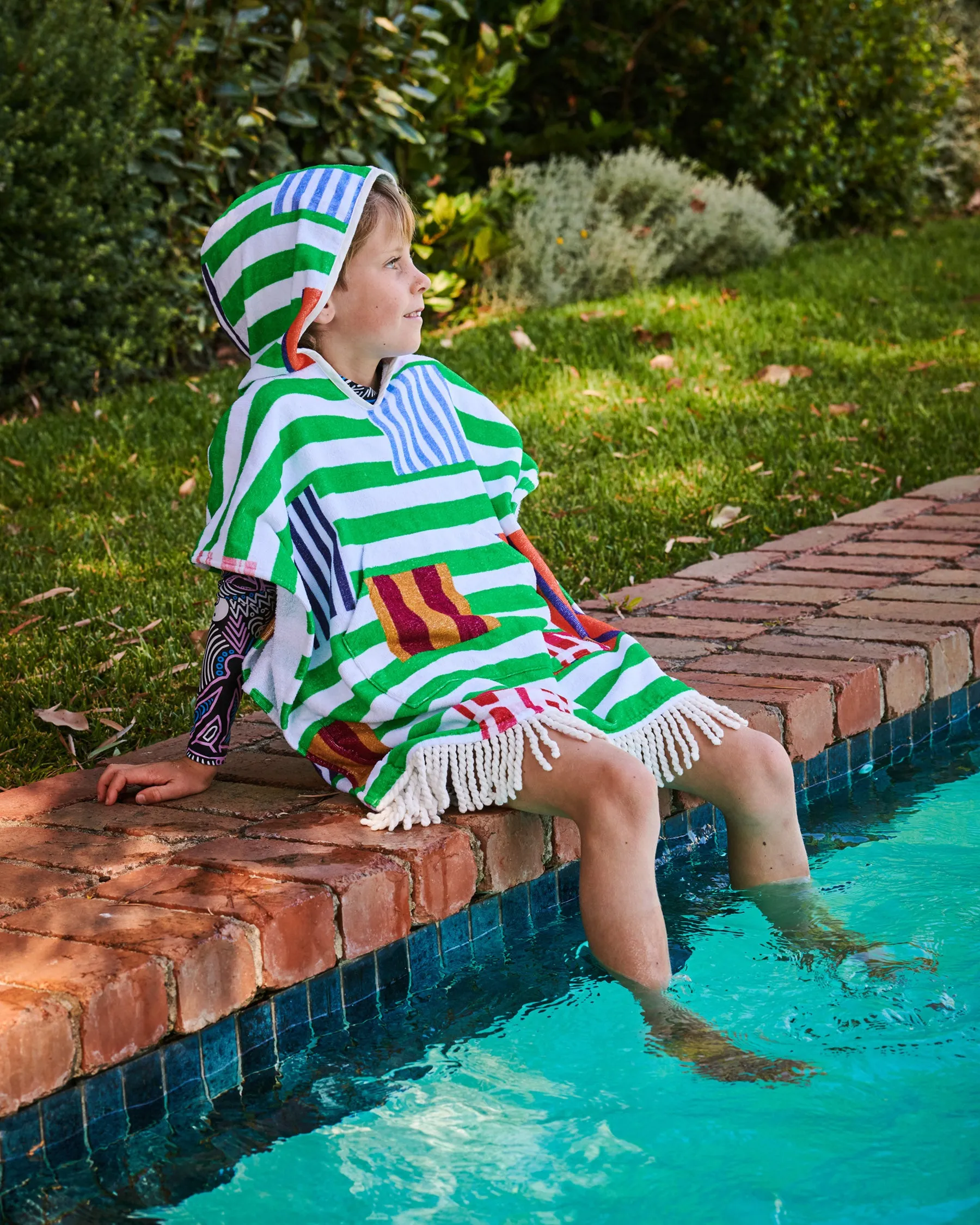 Stripe On Stripe Printed Kids Terry Poncho