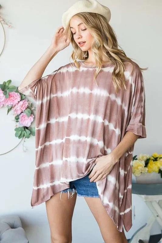 STRIPED TIE DYE ROUND NECK TUNIC - Online exclusive