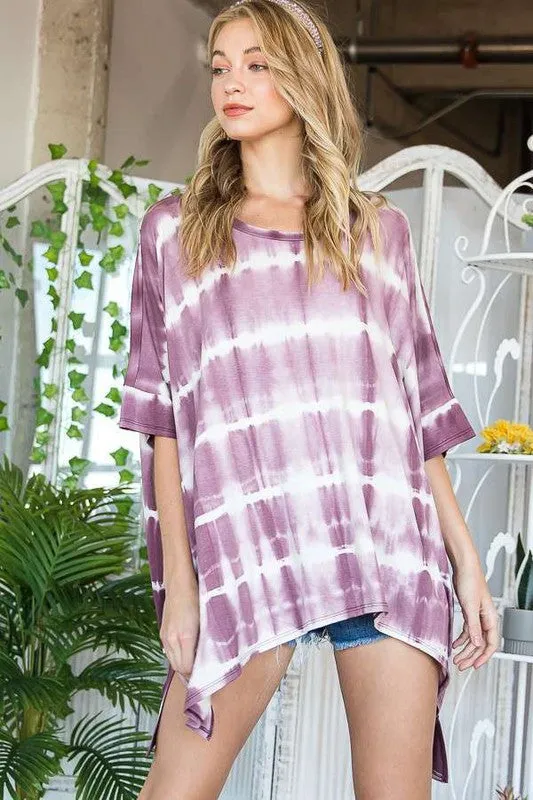 STRIPED TIE DYE ROUND NECK TUNIC - Online exclusive