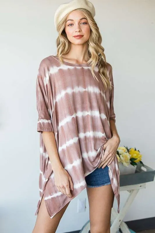 STRIPED TIE DYE ROUND NECK TUNIC - Online exclusive