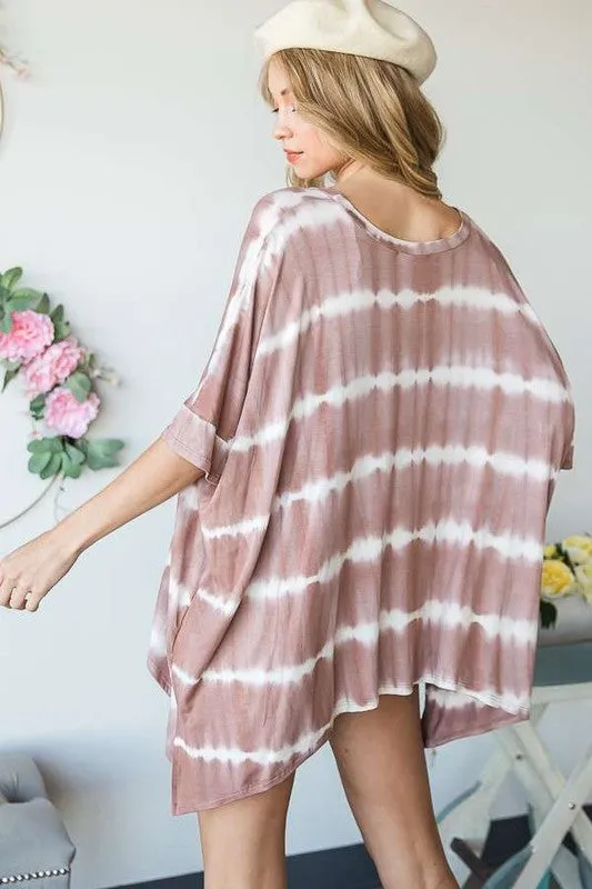 STRIPED TIE DYE ROUND NECK TUNIC - Online exclusive