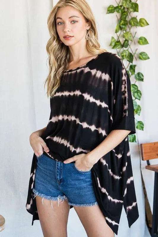 STRIPED TIE DYE ROUND NECK TUNIC - Online exclusive