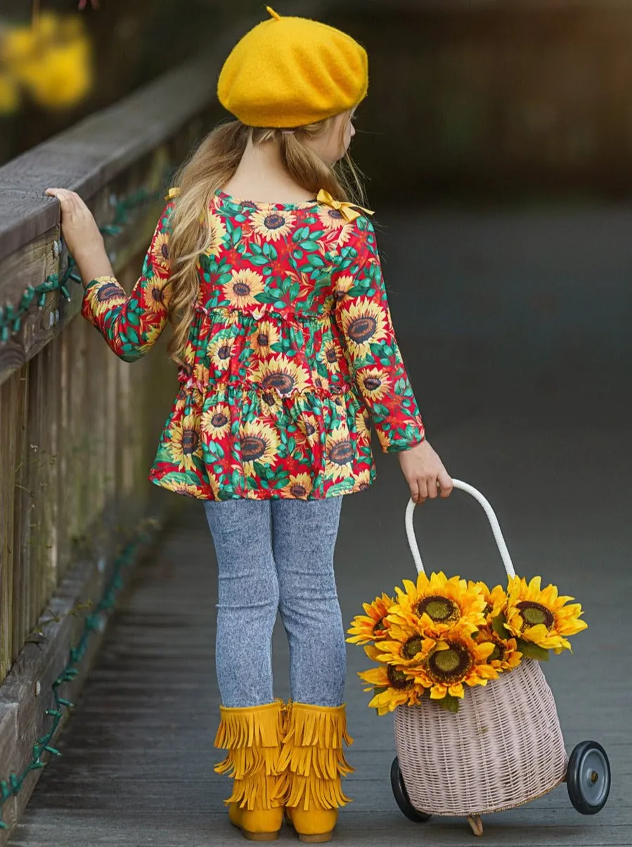 Sunflowers In Fall Patched Jeans Set