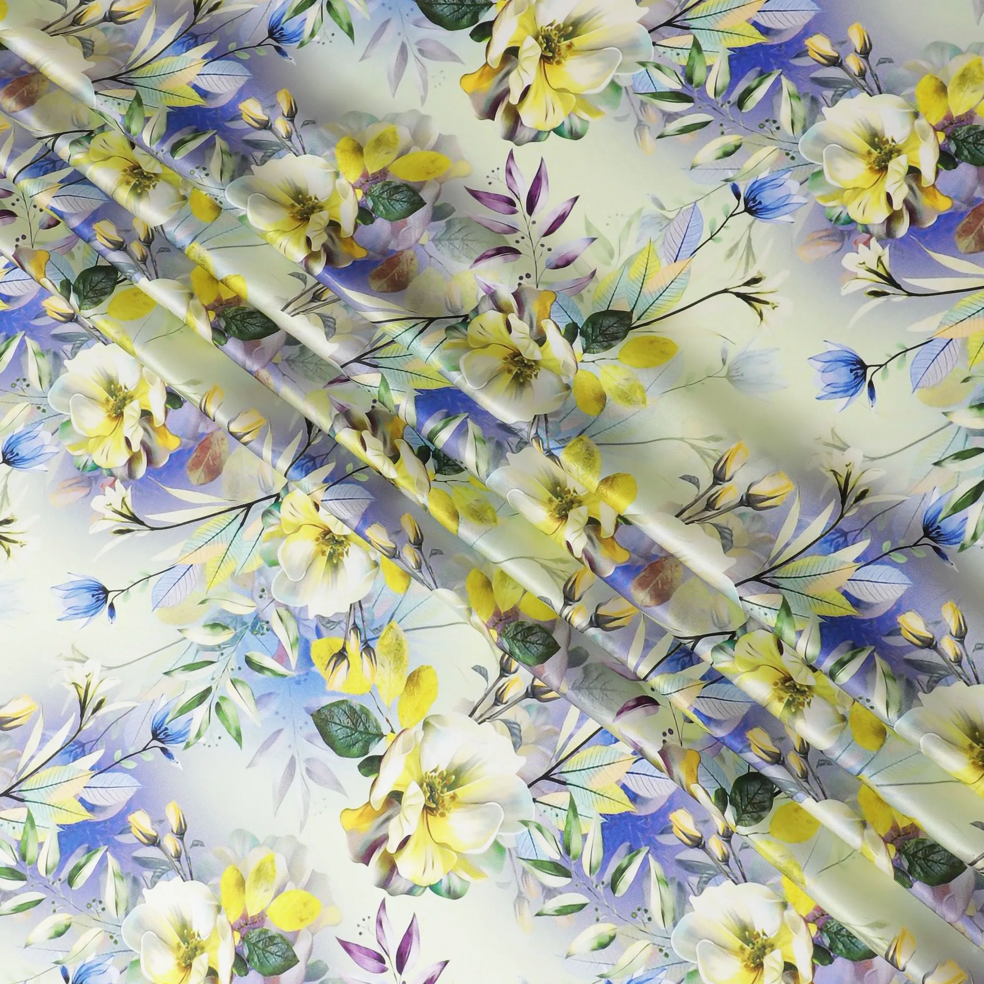 Sunlit Blossom Italian Silk Satin Fabric - Lemon Hues, 140cm Wide - Buy Exclusive Fabrics Online-D18316