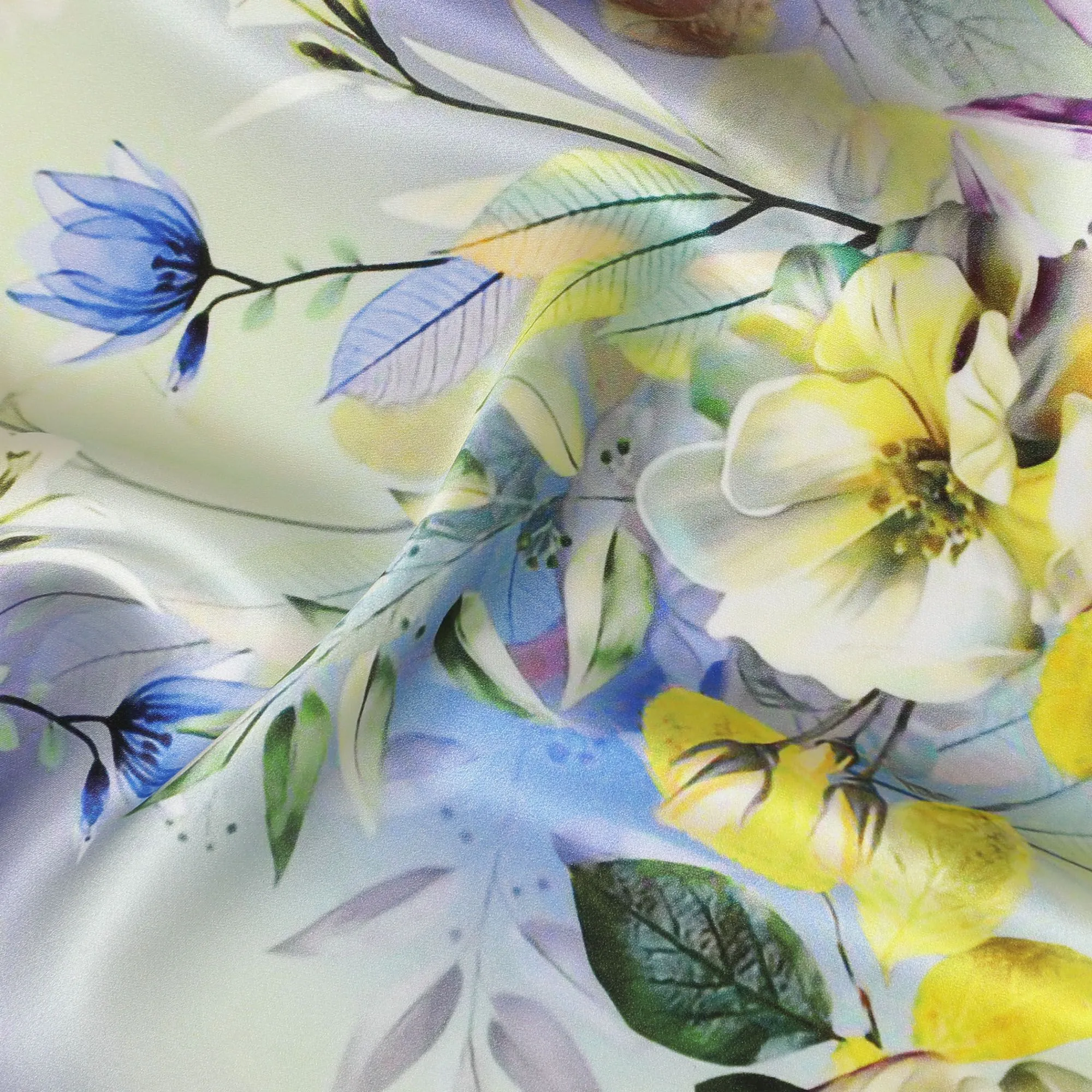 Sunlit Blossom Italian Silk Satin Fabric - Lemon Hues, 140cm Wide - Buy Exclusive Fabrics Online-D18316