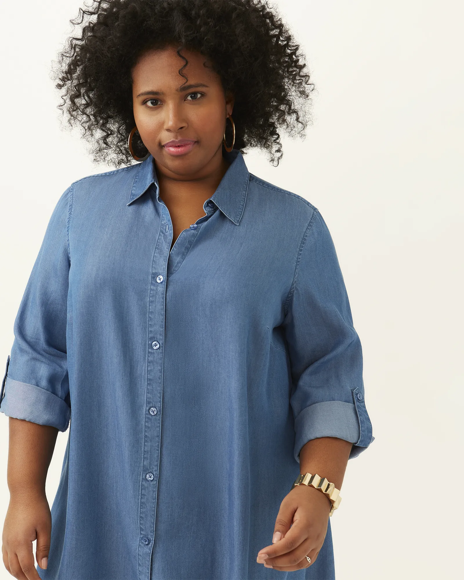 Tabitha Chambray Button-Down Tunic | Medium Wash