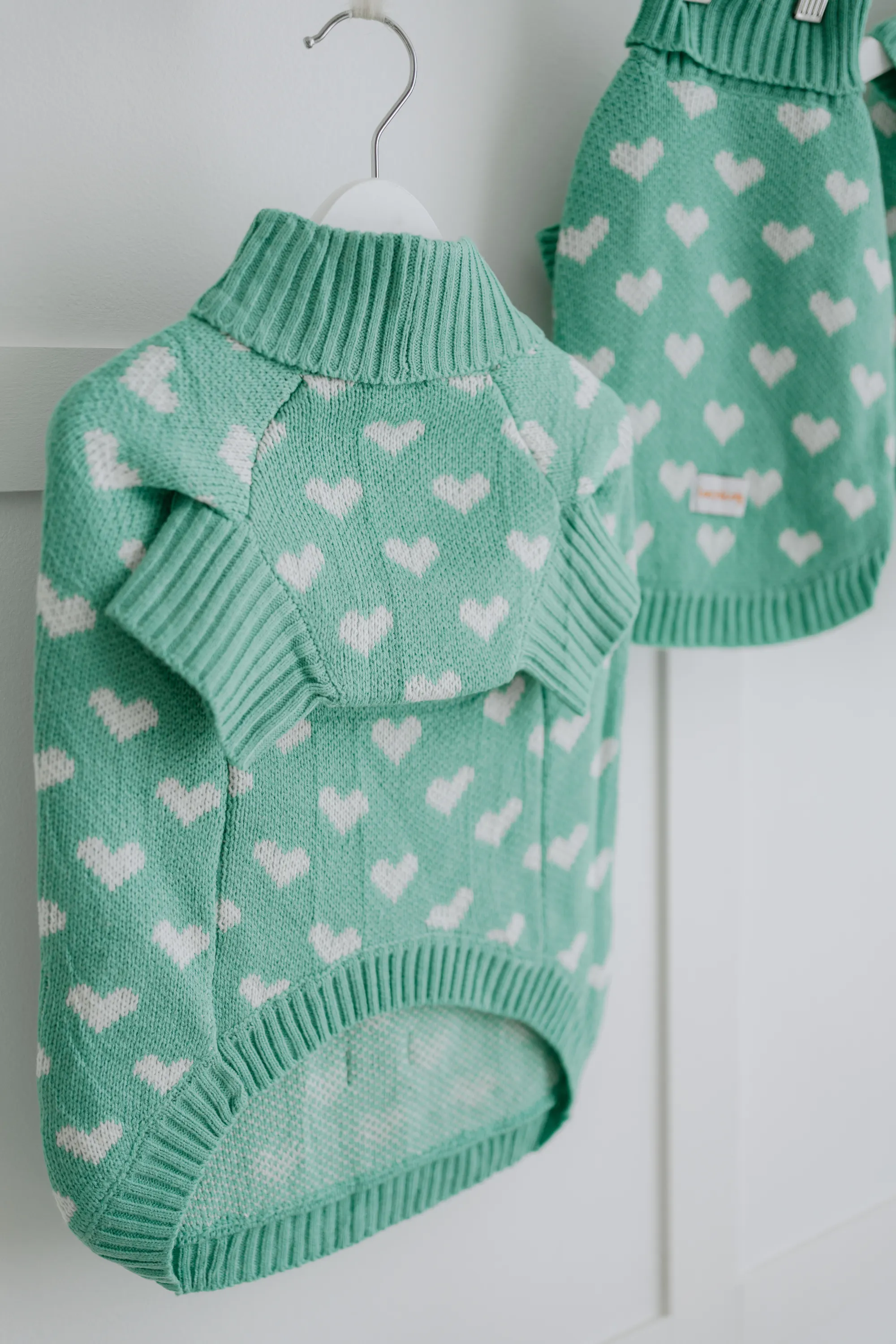 Teal Heart Knitted Dog Jumper or Cat Jumper