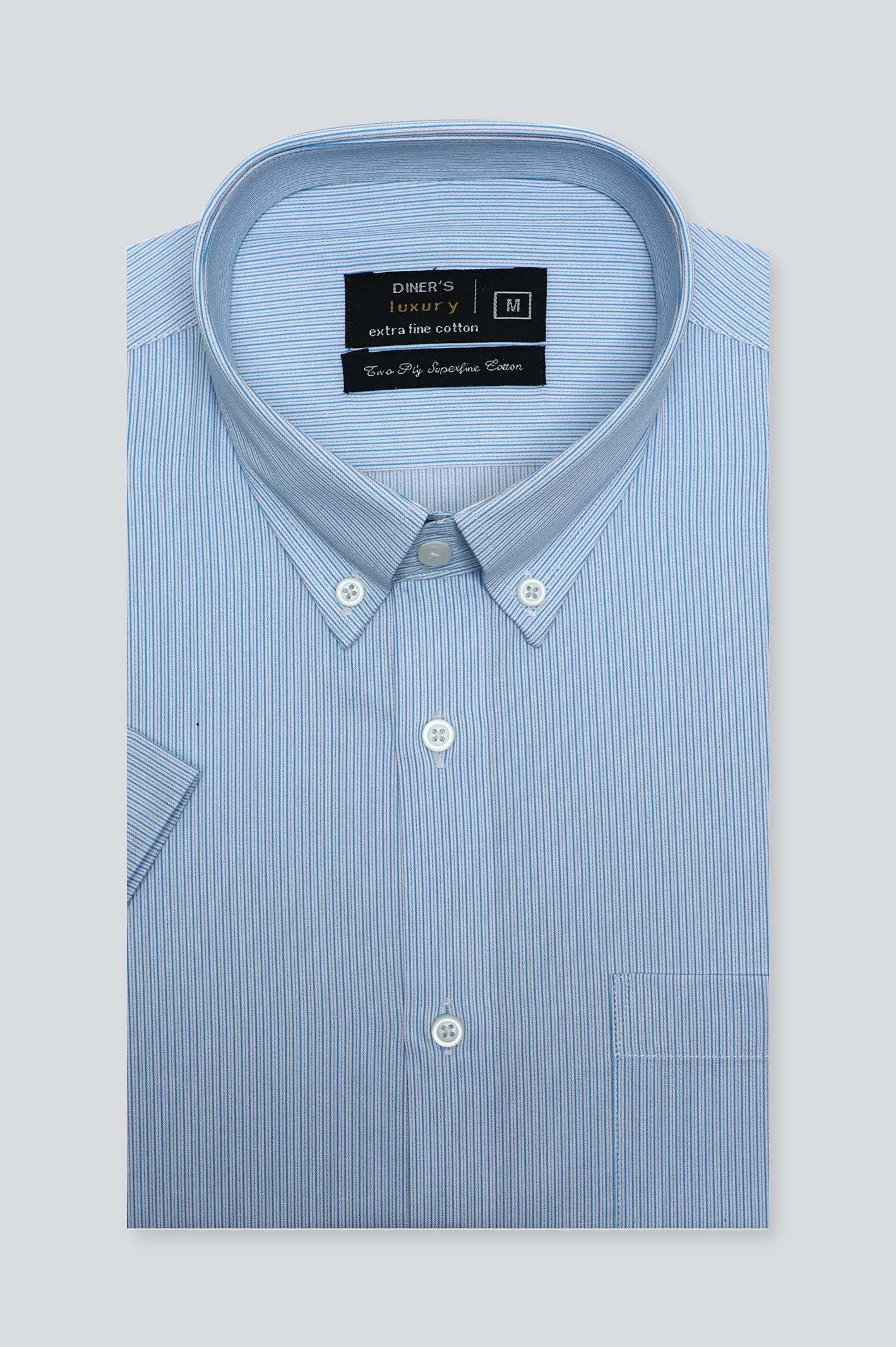 Teal Pin Stripe Formal Luxury Shirt (Half Sleeves)