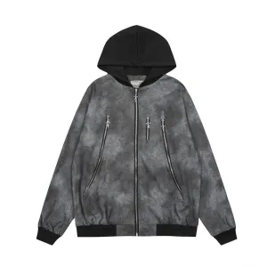 Tie-dye Gradient PU Leather Jacket For Men