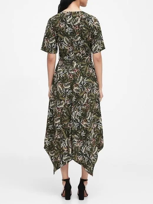 Tiger Handkerchief-Hem Wrap Dress in Jungle Tiger Print