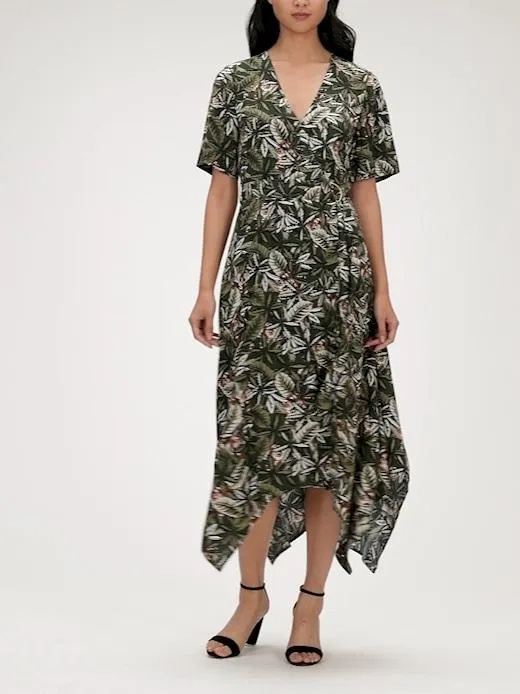 Tiger Handkerchief-Hem Wrap Dress in Jungle Tiger Print