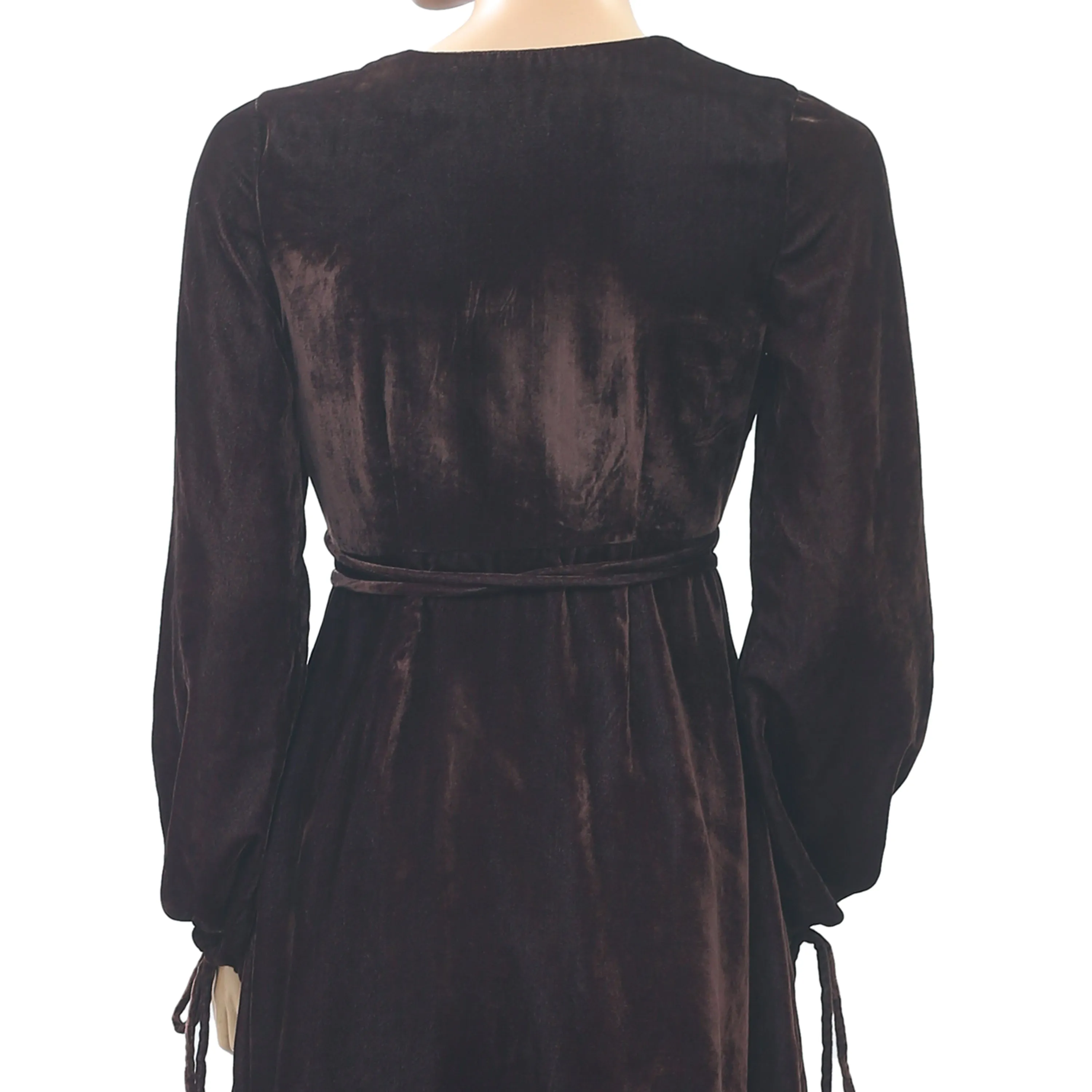 Topshop Solid Velvet Brown Wrap Mini Dress