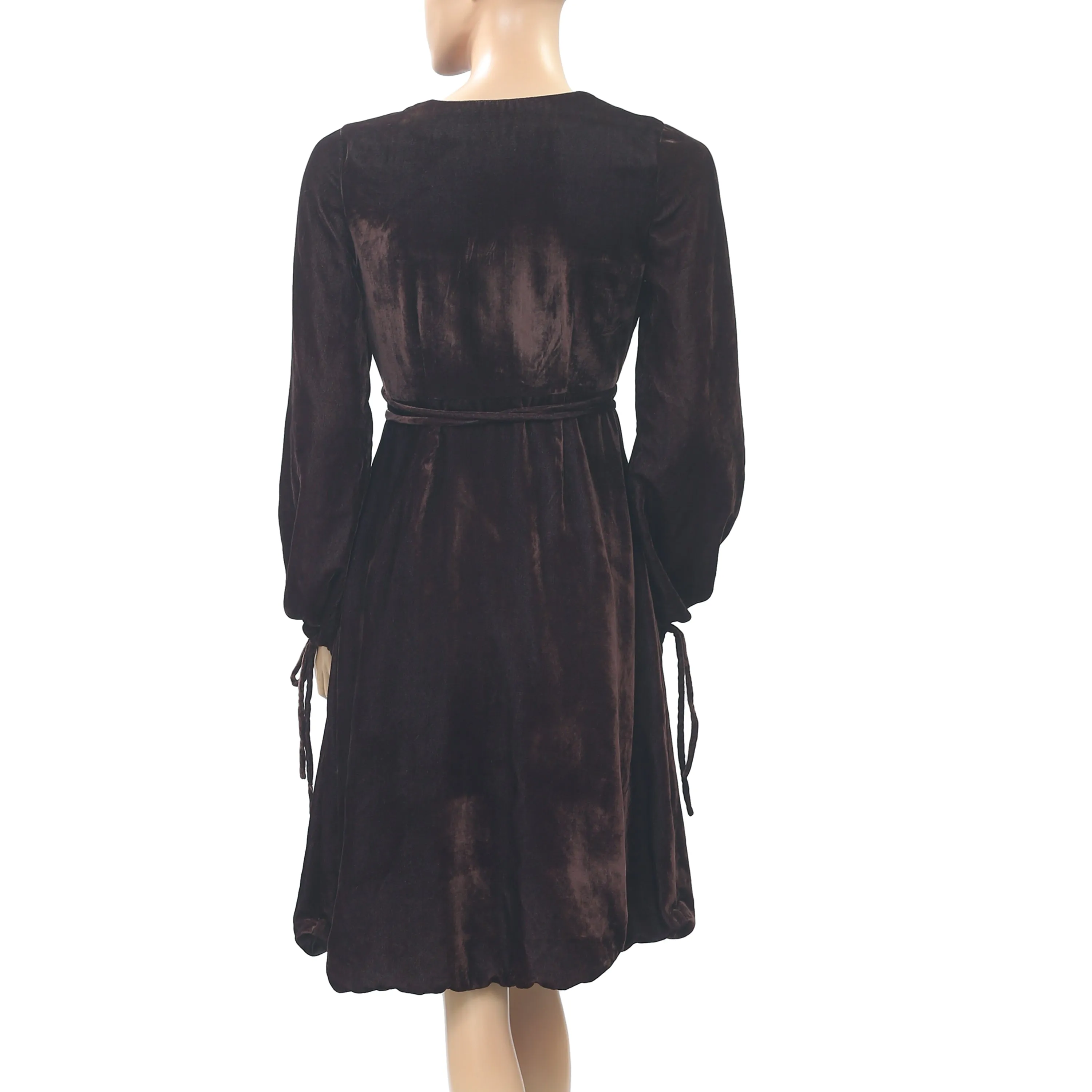 Topshop Solid Velvet Brown Wrap Mini Dress