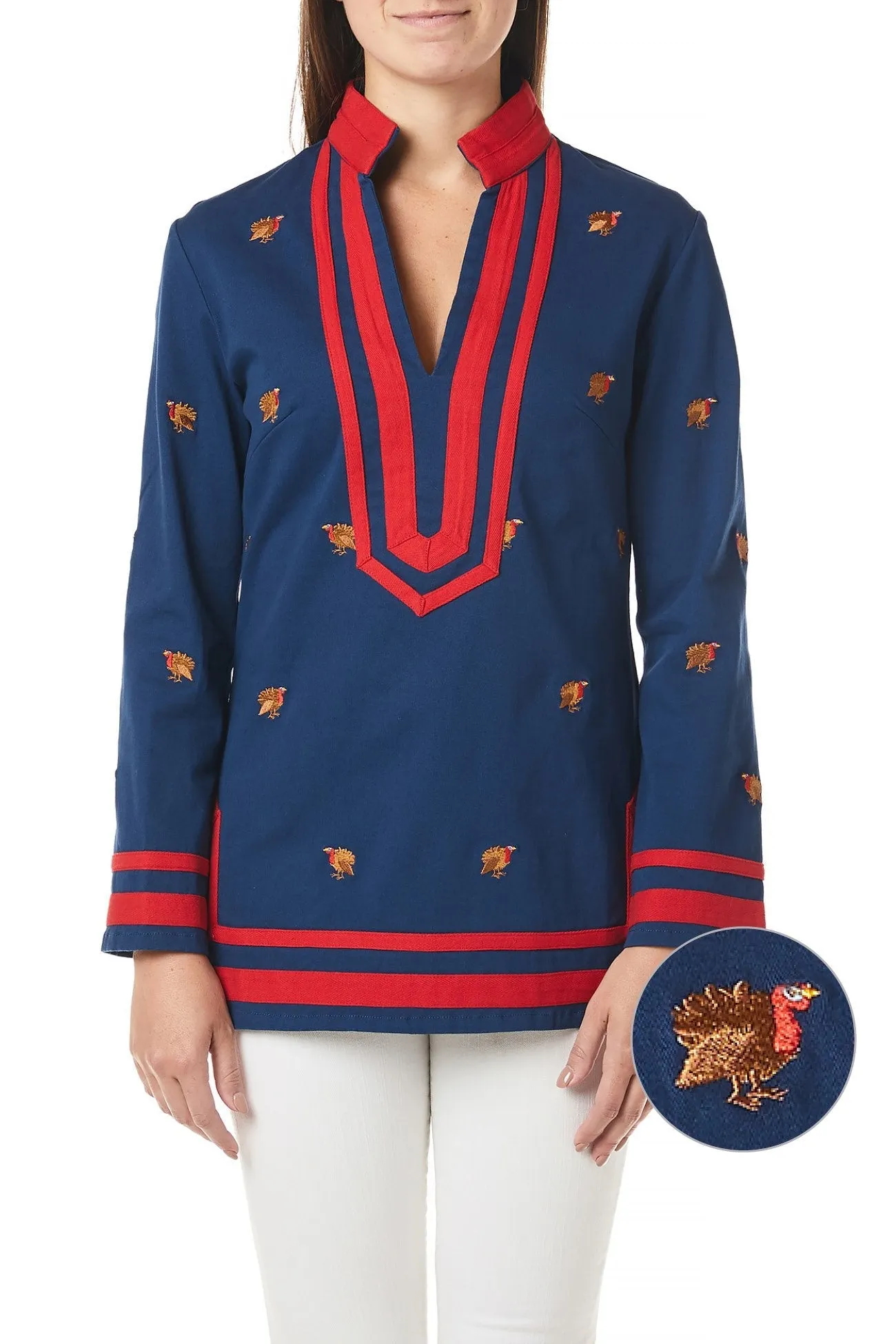 Tunic Top Nantucket Navy with Turkey and Red Trim