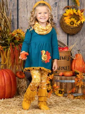 Turkey Season Pom Pom Tunic, Leggings And Scarf Set