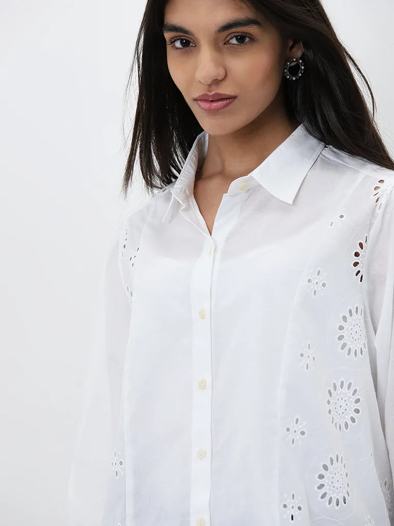 Utsa White Schiffli Design Cotton Ethnic Tunic