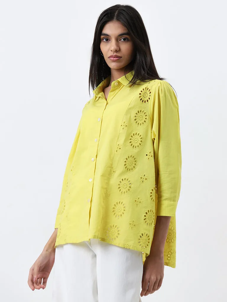 Utsa Yellow Schiffli Design Cotton Ethnic Tunic