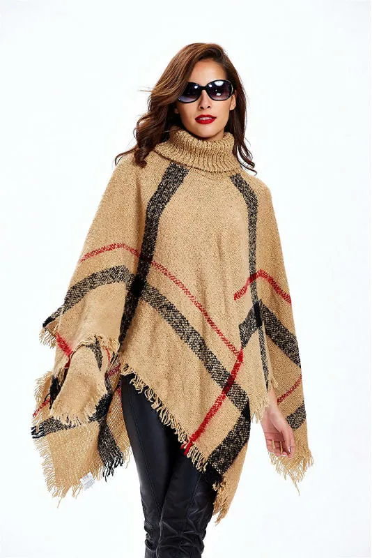 VenusFox Fashion Winter Wool Plaid Knitting Poncho 7 Colors