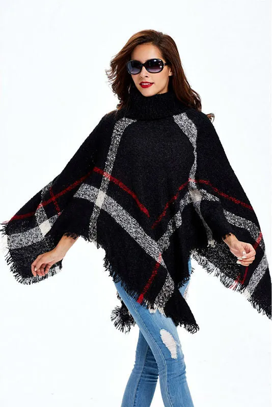 VenusFox Fashion Winter Wool Plaid Knitting Poncho 7 Colors