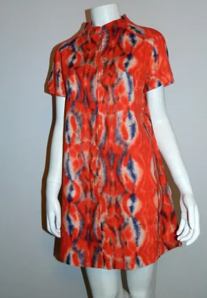 vintage 1960s MOD mini dress red Tie Dye scooter tunic dress XS