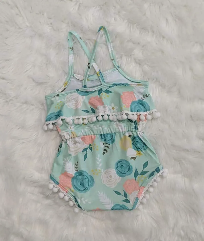 Vintage Style Romper in Florals on Mint with Customizable Options