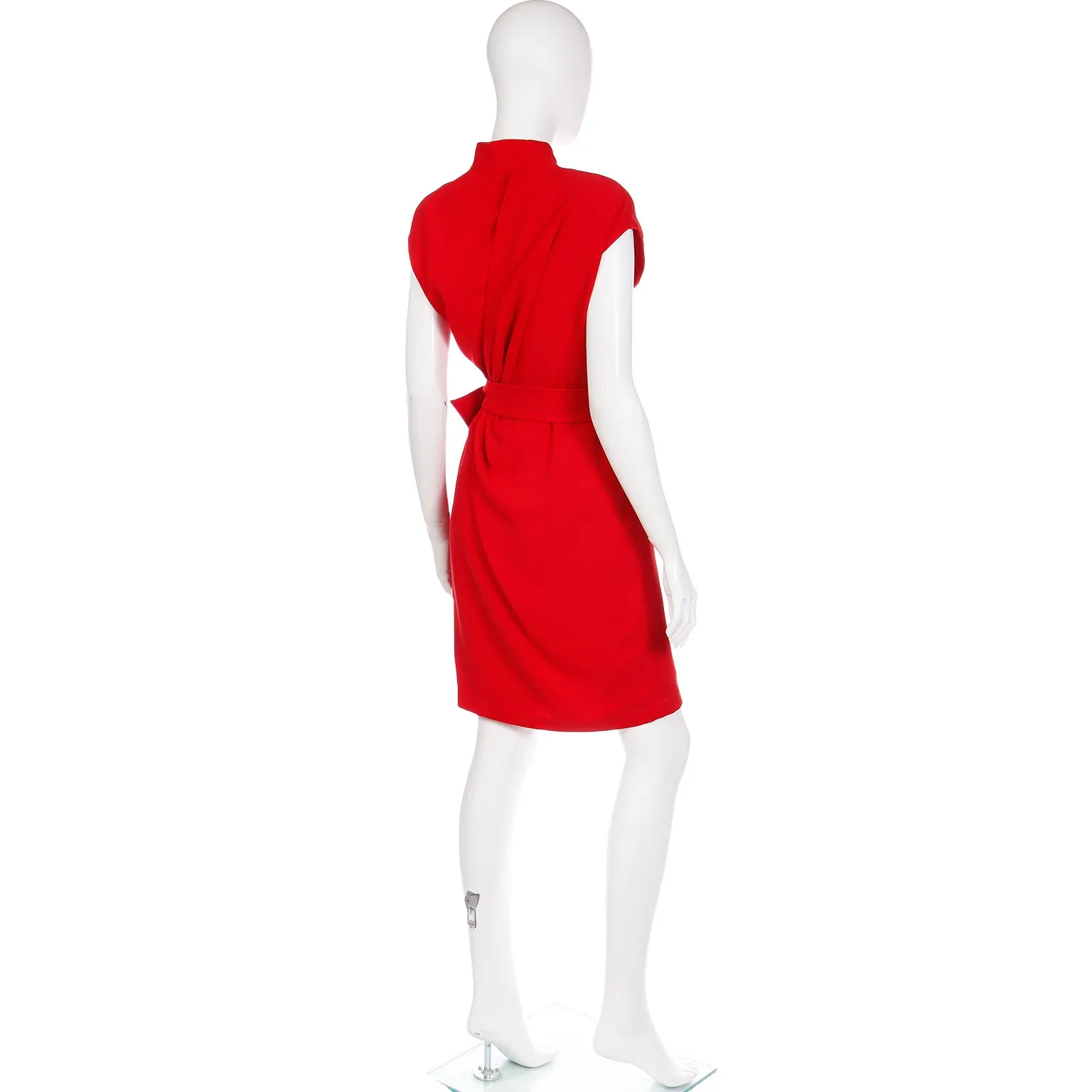 Vintage Thierry Mugler Cherry Red Sleeveless Wrap Dress W Drape & Silver Buckle