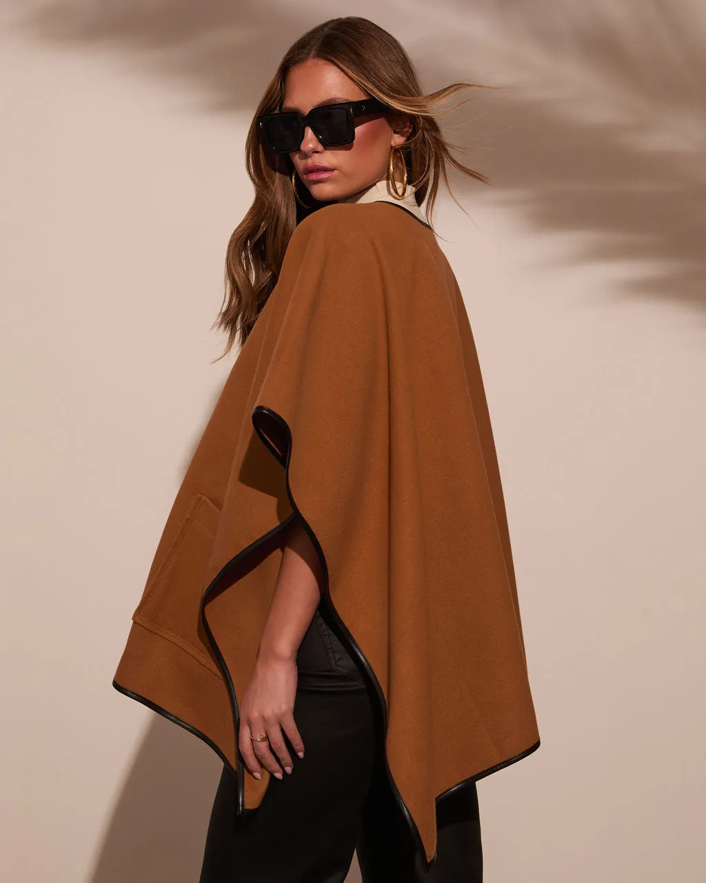 Warm Welcome Contrast Trim Poncho