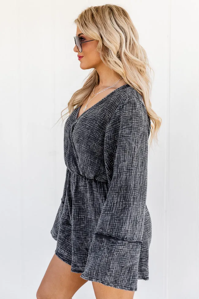 Washed Away Black Acid Wash Long Sleeve Romper FINAL SALE