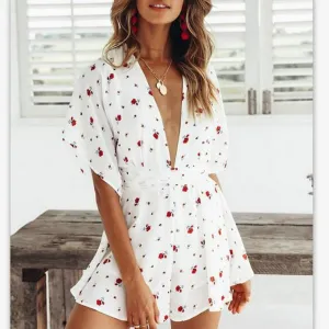 White floral Print Romper