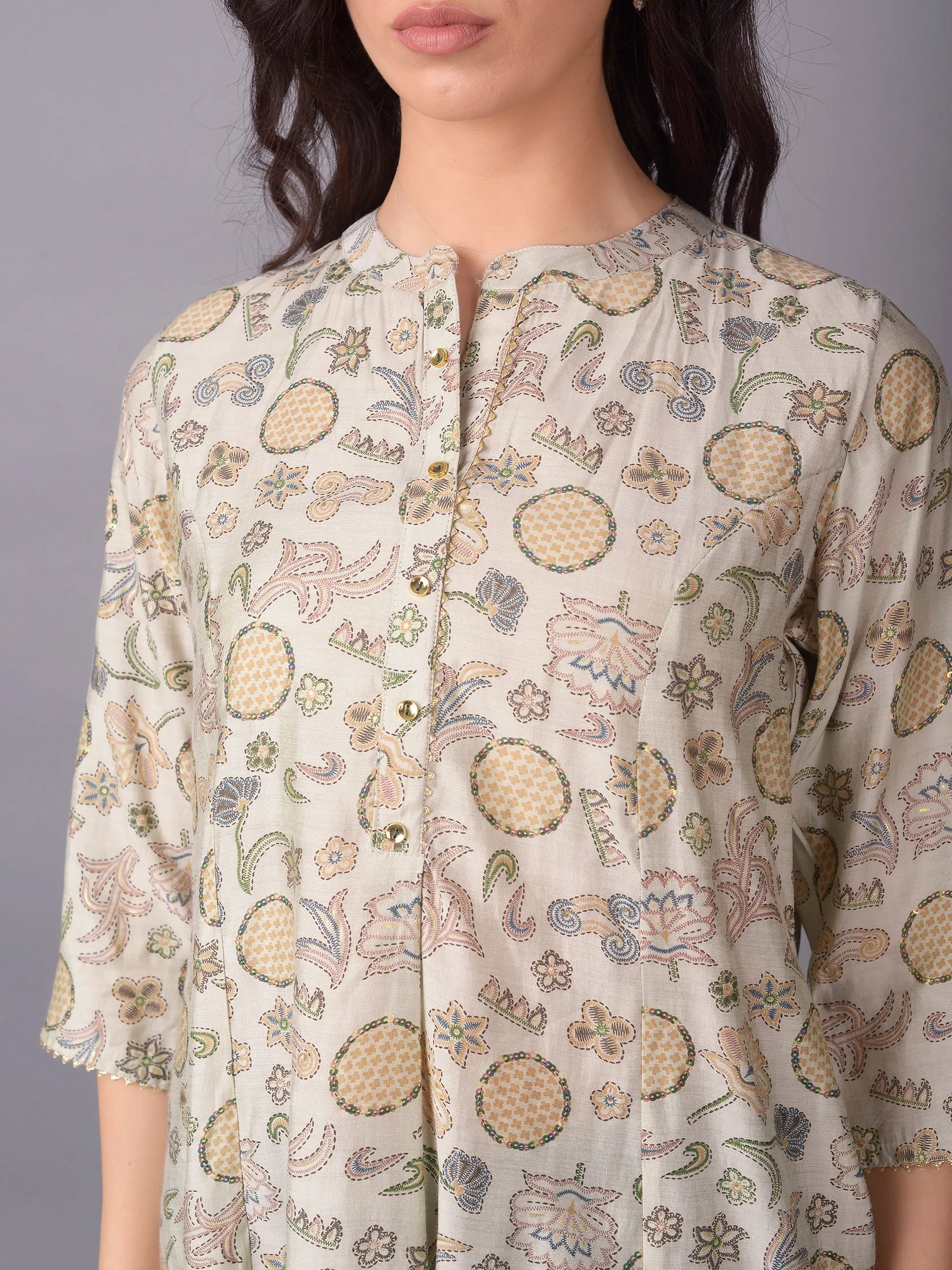 Women Green Ornamental Printed Tunic