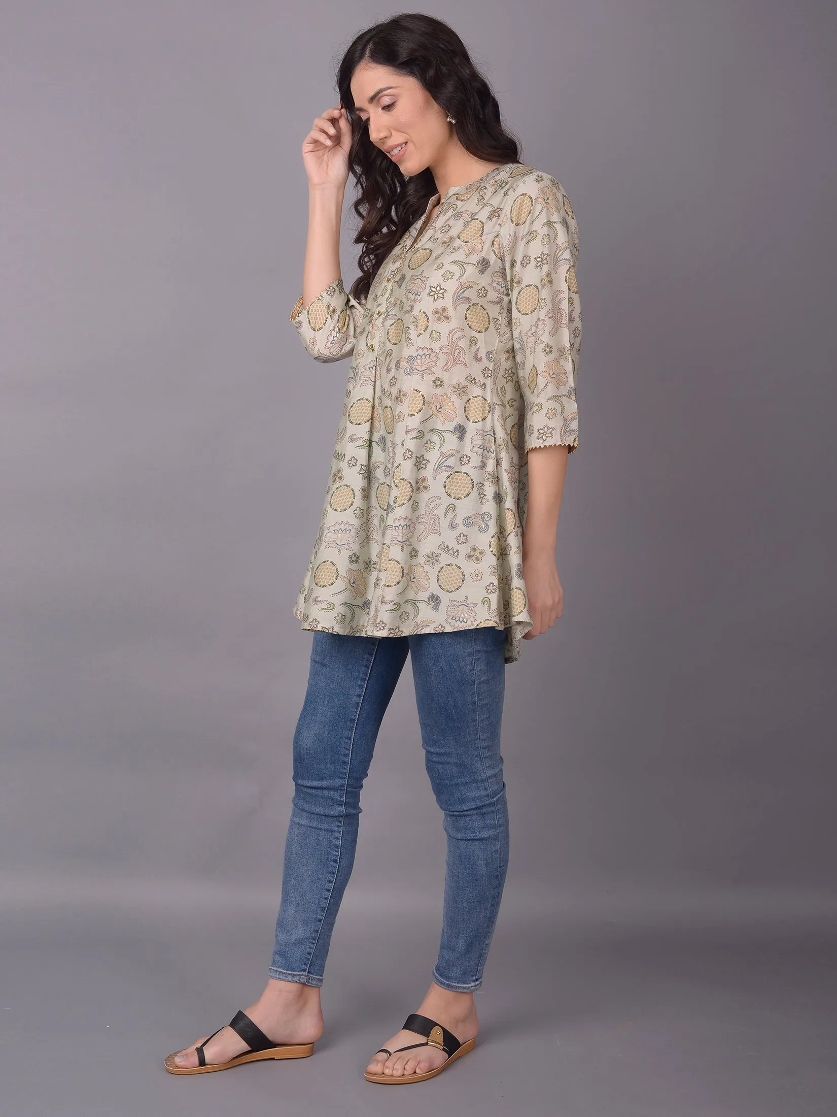 Women Green Ornamental Printed Tunic