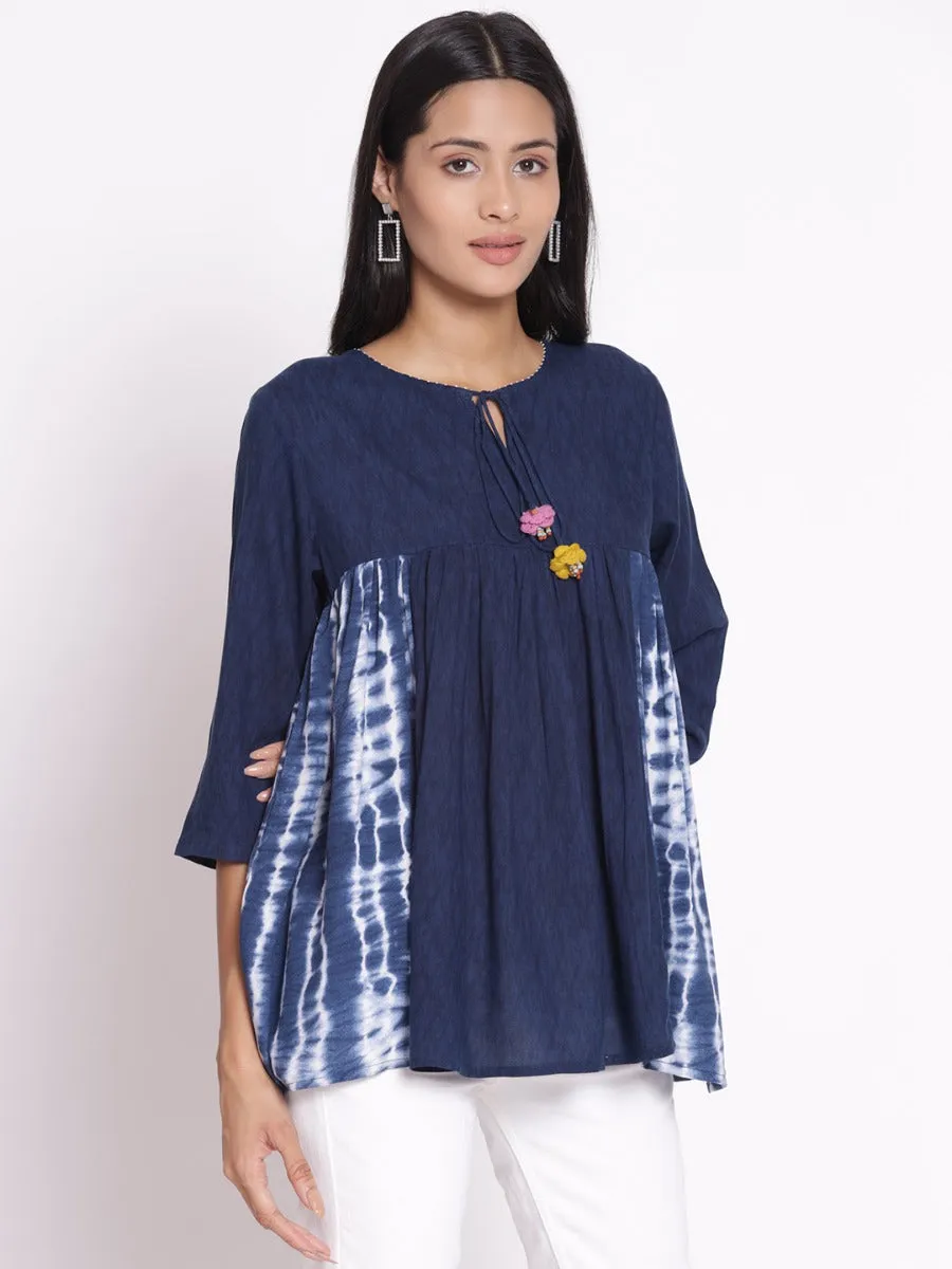 Women Navy Blue Round Neck Tunic