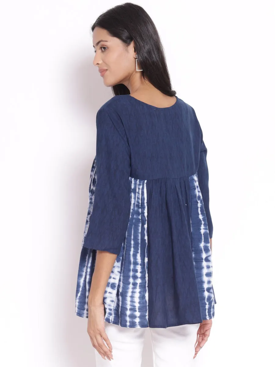 Women Navy Blue Round Neck Tunic