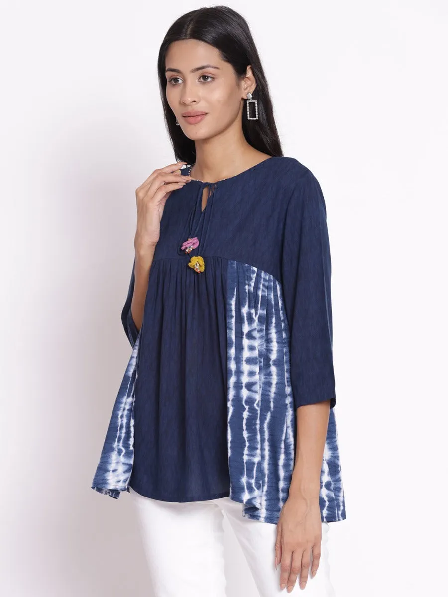 Women Navy Blue Round Neck Tunic