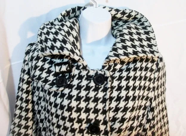 Womens AMERICAN RAG TRENCH COAT Jacket HERRINGBONE M Black White Coat