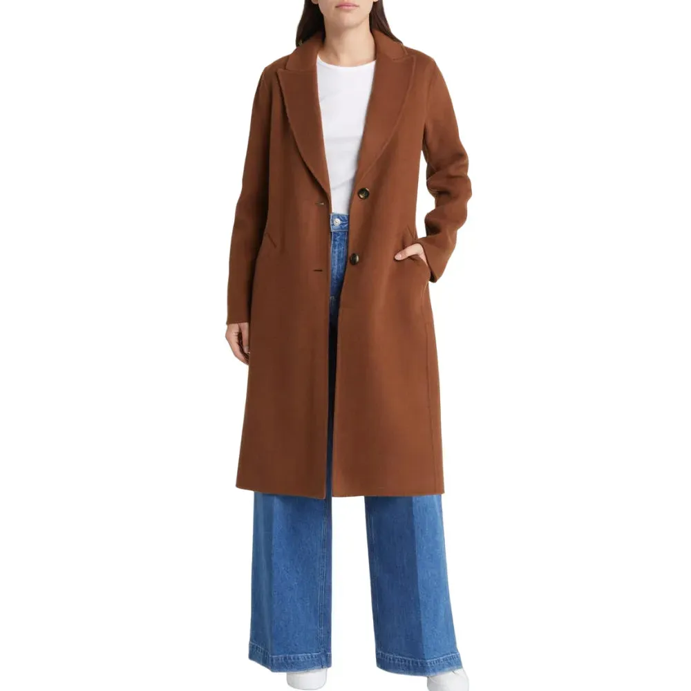 Womens Brown Belted Wool Coat