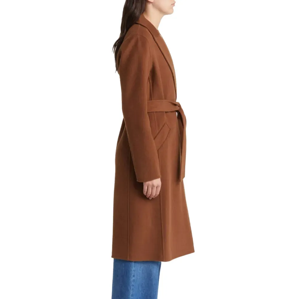 Womens Brown Belted Wool Coat