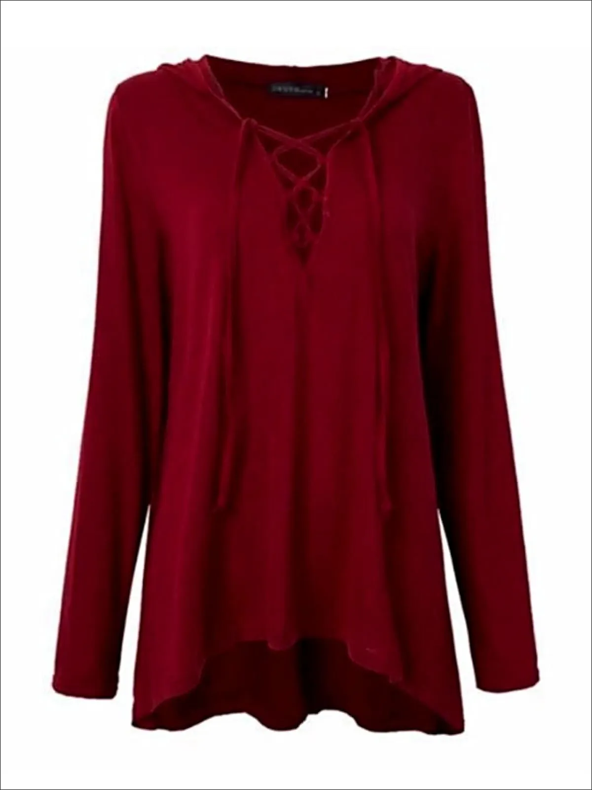 Women's Burgundy Long Sleeve Criss Cross Deep V Tunic