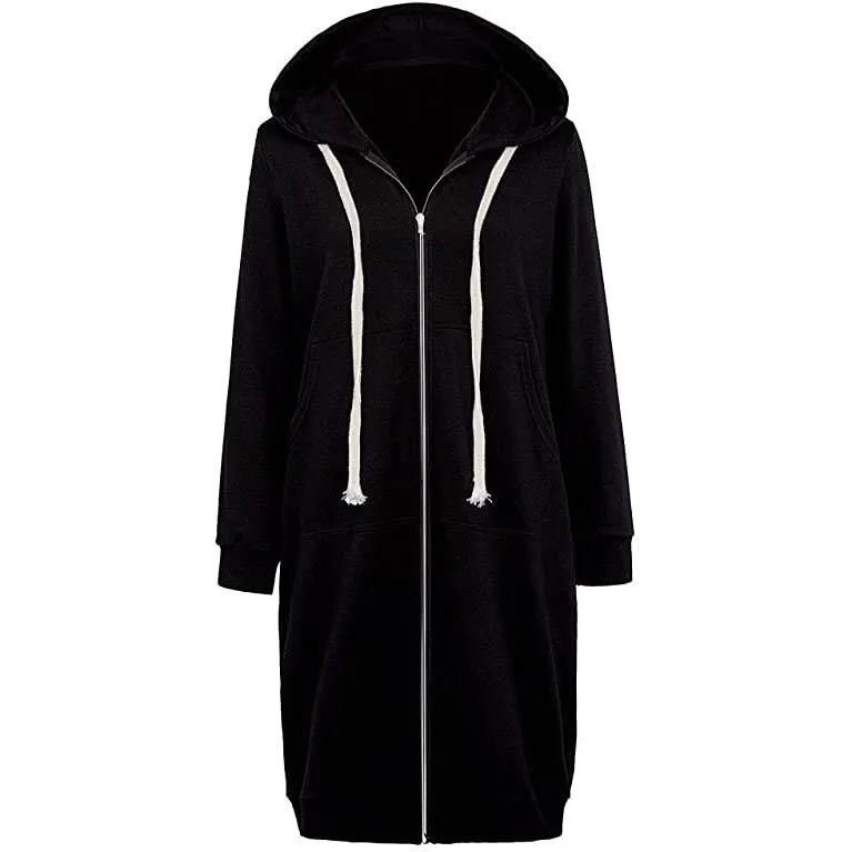 Women's Casual Zip up Hoodies Long Tunic Sweatshirts Jackets Fashion Plus Size Hoodie with Pockets