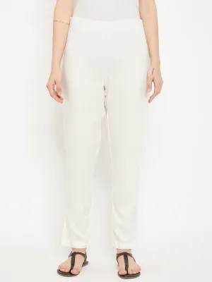 Women's Regular Slim Fit Offwhite Flat Front Mid rise Pants