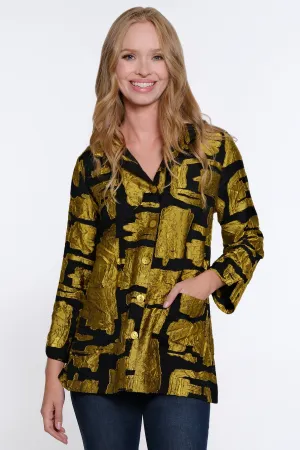 Woven Jacquard Button Front Jacket - Petite - Citron