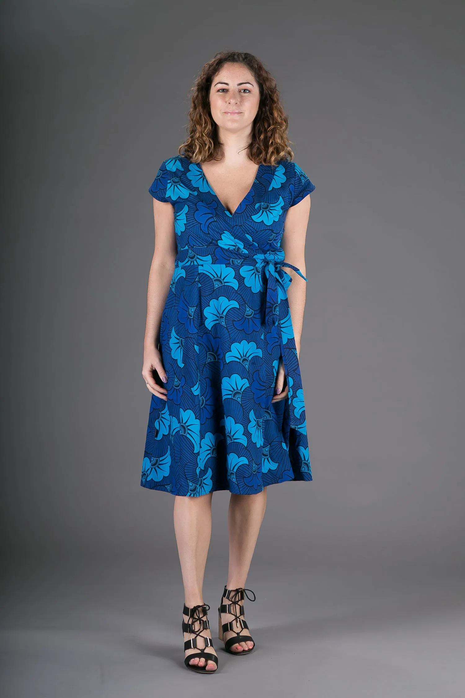 Wrap Cotton Dress Blue Floral Print