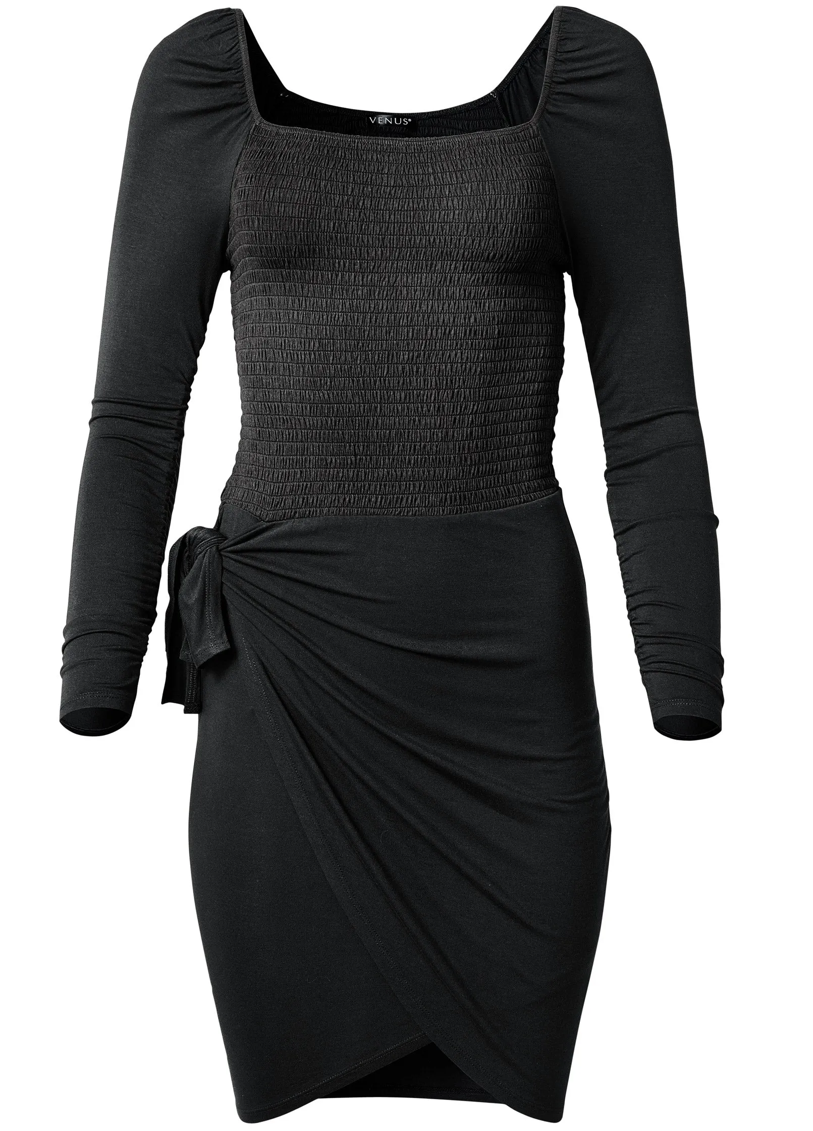 Wrap-Front Dress  - Black