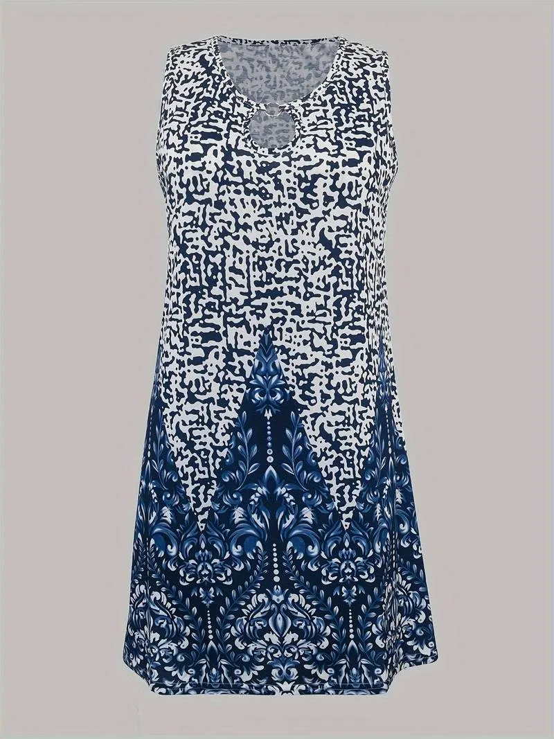 Xandra - Color Block Printing Keyhole Dress