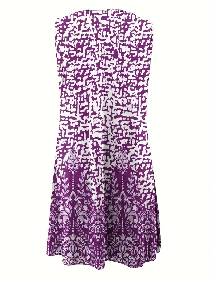 Xandra - Color Block Printing Keyhole Dress