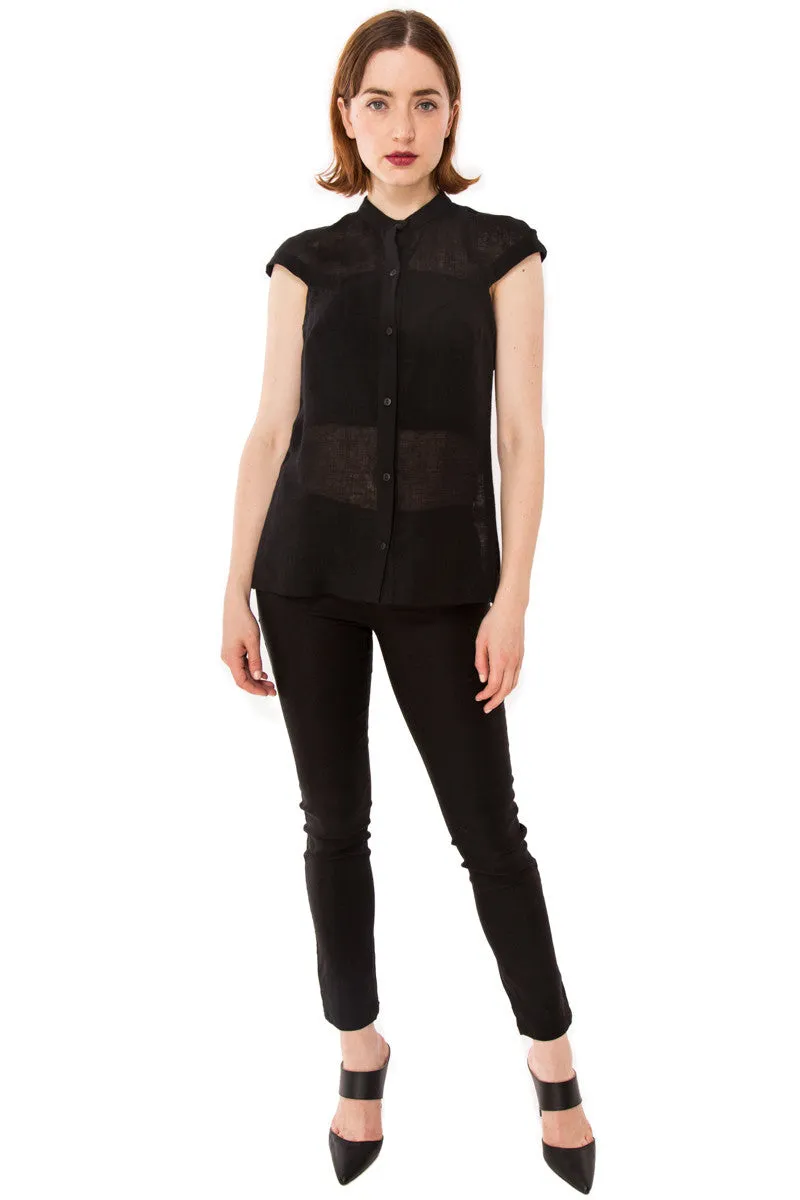 Zoey Racerback Button Up Shirt/  Black